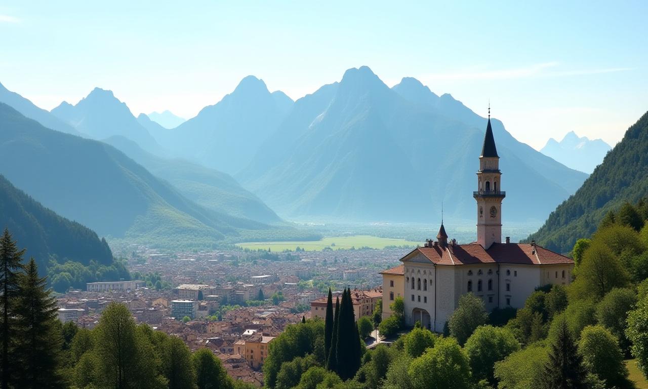 Vista panoramica di Bolzano con le Alpi sullo sfondo, che simboleggia l'ispirazione per Nivale Cartoleria.
